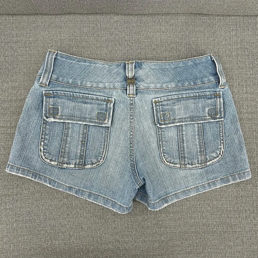 Glo Womens Y2K‎ Blue Cargo Pockets Denim Microshorts Jean Shorts Size Junior 3
